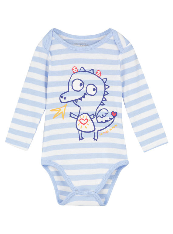 Naturweiß und pastellblau gestreifter gerippter Body mit langen Ärneln für Babys Jungen GEGABODZOR / 19WH14N5BDL000