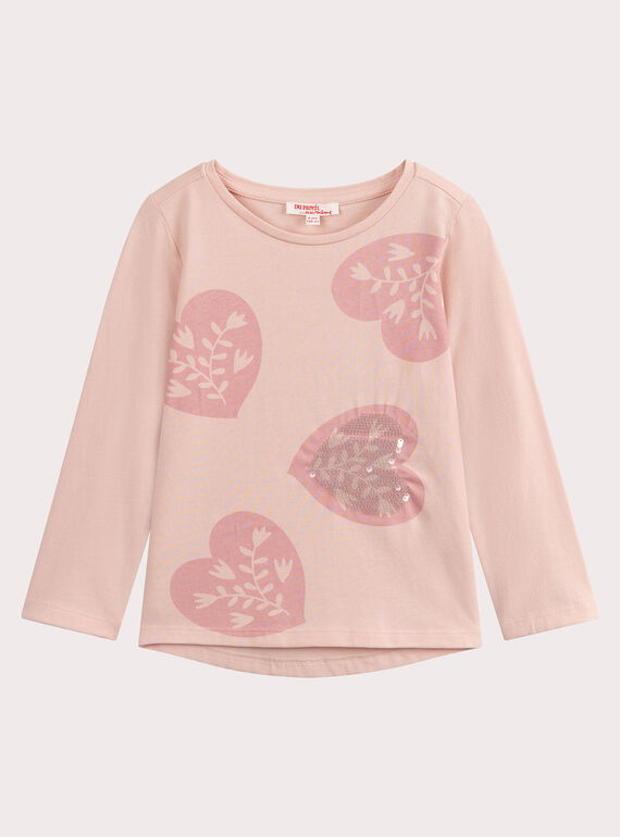 Rosa meliertes T-Shirt mit Herzchenprint für Mädchen VAJOYTEE2 / 24W901G1TMLD314