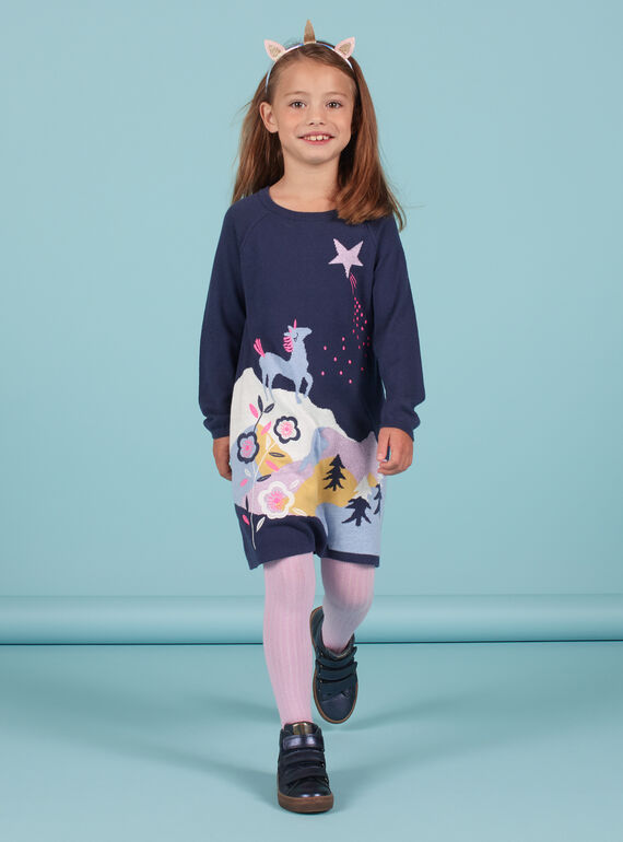 Langärmeliges Kleid für Mädchen mit Einhornmuster MAPLAROB1 / 21W901O2ROBC202