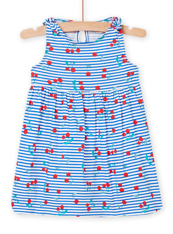 Baby Mädchen weiß gestreiftes Kleid mit Kirschenmuster NIPLAROB1 / 22SG09K2ROB000