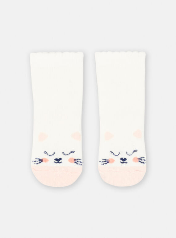 Ecrufarbene Socken mit Katzenmuster für Baby-Mädchen SYIJOSOQB1 / 23WI09N8SOQ001