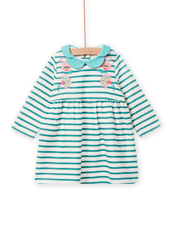 Baby Mädchen ecru gestreiftes geblümtes Kleid NIGAROB3 / 22SG09O1ROB001