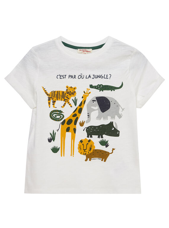 Naturweißes kurzärmeliges T-Shirt für Jungen, mit aufgedruckten Tieren JODUTI4 / 20S902O2TMC001