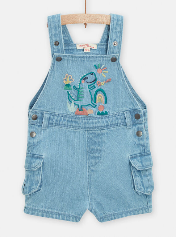 Kurze Baby-Jungen-Latzhose in Hellblau mit Dinosauriermotiv TUCOSAC2 / 24SG10N2SACP272