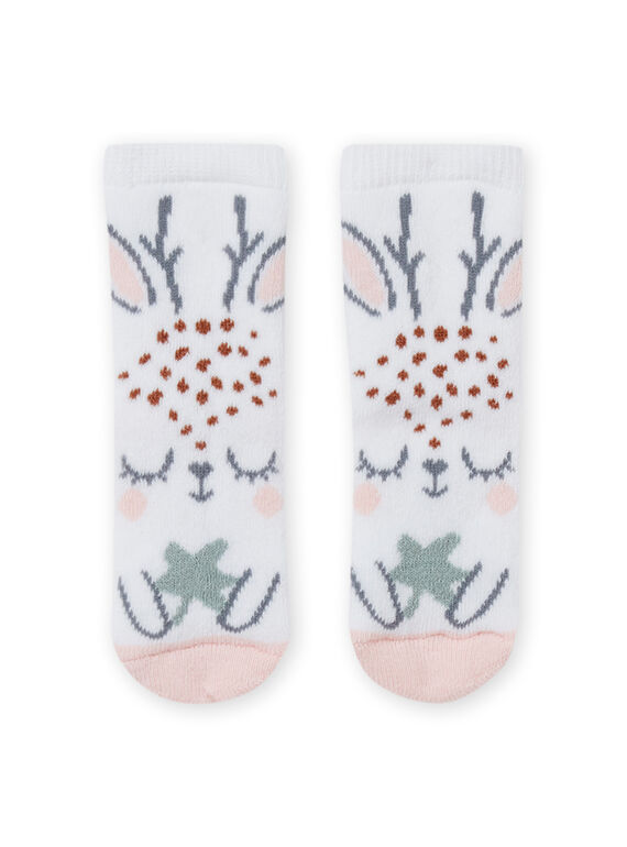 Ecru-Socken mit Rehkitz-Muster für ein neugeborenes Mädchen MOU1CHO1 / 21WF4041SOQ001