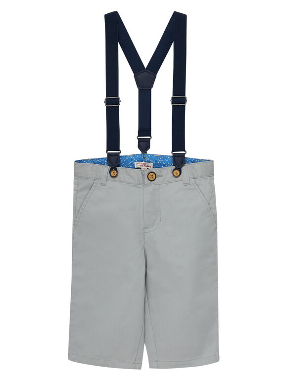 Kieselgraue Bermuda-Shorts für Jungen, mit Trägern JOSOBER3 / 20S90281BERJ917