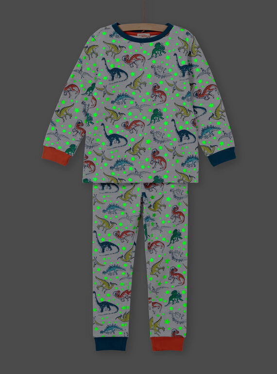 Graues phosphoreszierendes Pyjama-Set für Jungen mit Dinosaurier-Druck MEGOPYJAOP / 21WH1282PYJJ922