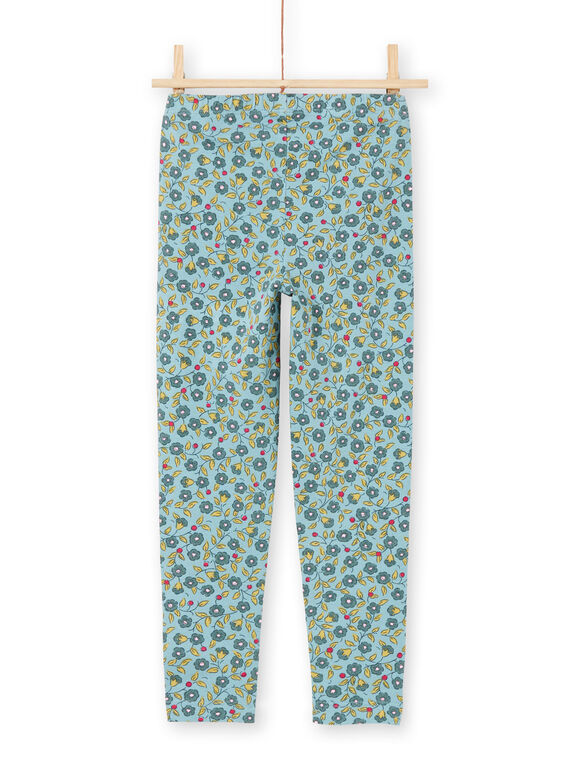 Blaue und khakifarbene Leggings für Mädchen mit Blumendruck MYAKALEG1 / 21WI01I1CAL612