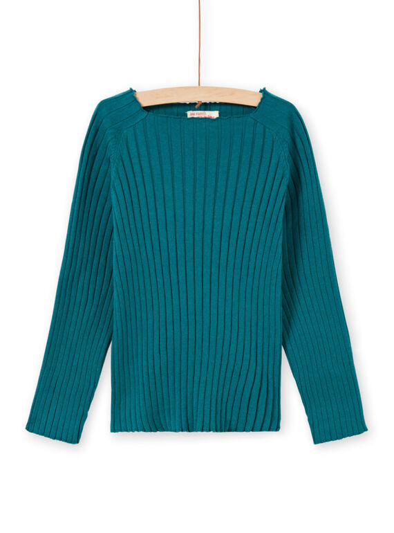 Unifarbener langärmeliger entenblauer Pullover für Mädchen MAJOPULL2 / 21W901N1PUL714