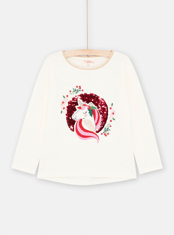 Einhorn-T-Shirt in Ecru für Mädchen SAWAYTEE / 23W901S1TML001