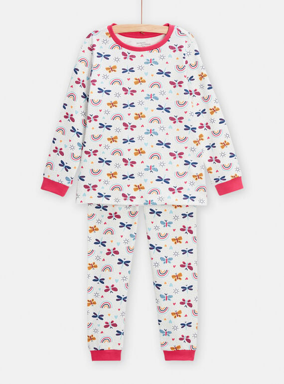 Pyjama in Ecru mit Fantasiemuster für Mädchen TEFAPYJBUT / 24SH114APYJ001