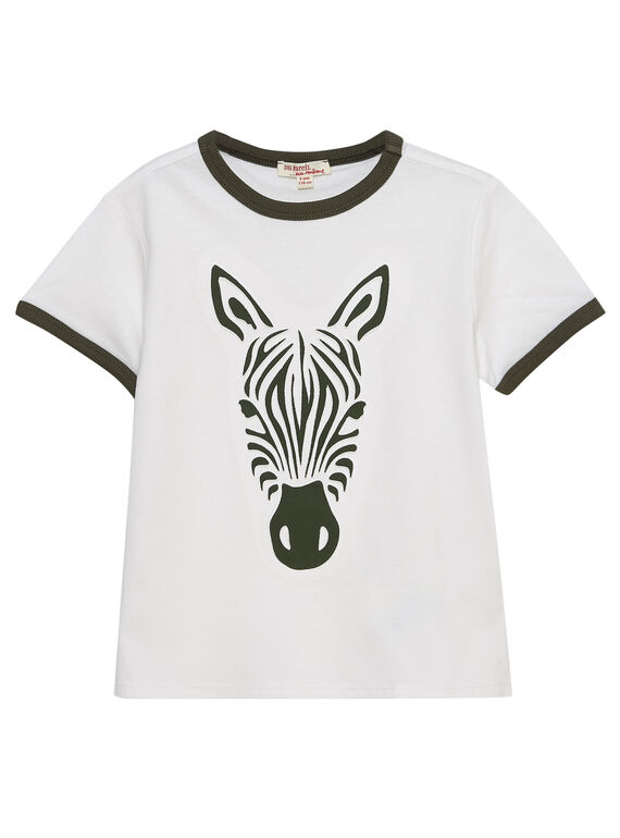Naturweißes kurzärmeliges T-Shirt für Jungen mit Zebra-Reliefdruck. JODUTI6 / 20S902O6TMC001