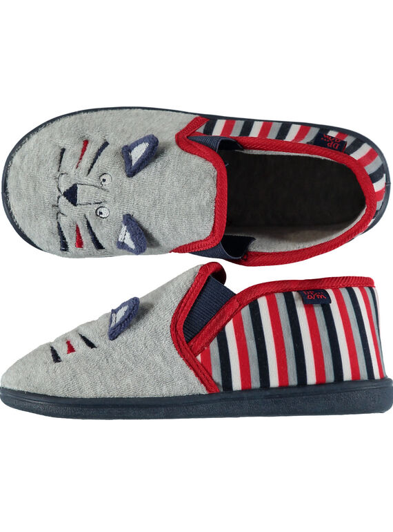 Graue Samtslipper mit Streifen Kind Junge GGSGLION / 19WK36Z5D0B943