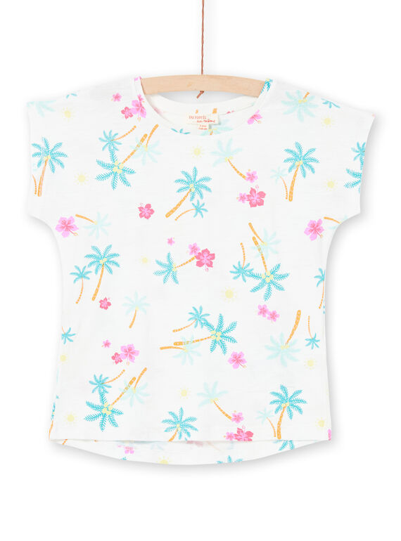 Weißes und blaues T-Shirt für Mädchen mit Palmen- und Blumendruck LAJOTI7 / 21S901F1D31001