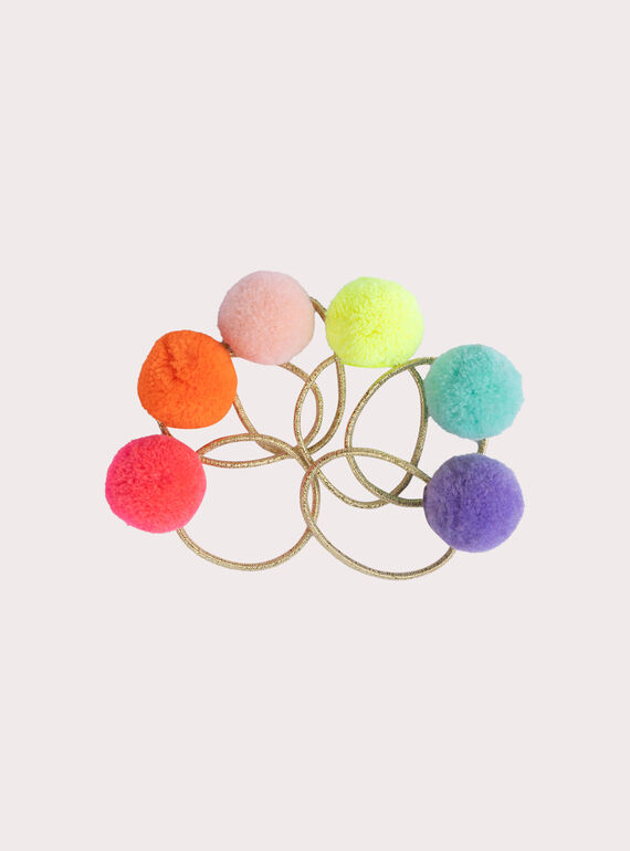 Set mit 6 bunten Pompons Gummibändern für Mädchen  VYAJOELA8 / 24WI01L8ELAK008