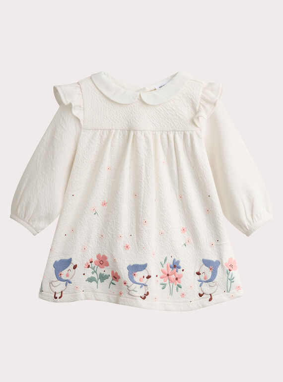 Kleid für Mädchen zur Geburt in Ecru aus bedrucktem Maschengewebe  VOU1ROB / 24WF03C1ROB001