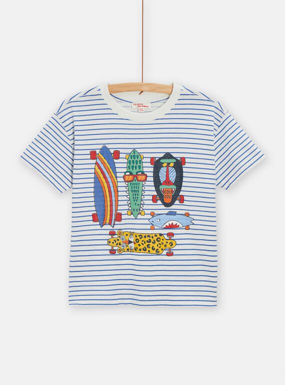 Blau-weißes T-Shirt mit Skateboard-Motiv für Jungen TOCLUTI2 / 24S902O4TMC002