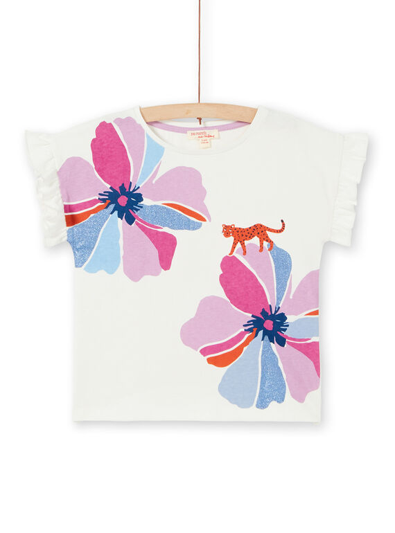 Ökrün-rosa T-Shirt mit Blumen- und Leopardenprint in Baumwolle LABLETI / 21S901J1TMC001