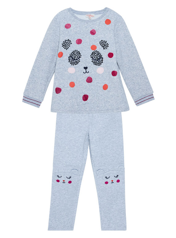 Grau chinierter Kinderpyjama aus warmem Molton für Mädchen JEFAPYJDA / 20SH1127PYJ943