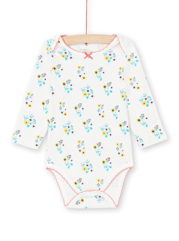 Baby Mädchen Ecru und Türkis Blumendruck Bodysuit MEFIBODAOP / 21WH13B4BDL001