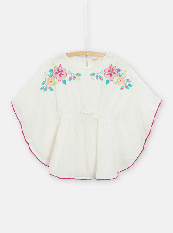 Ecru Strandcape mit Blumenstickerei für Mädchen TYAMERCAP1 / 24SI01G2TDP001
