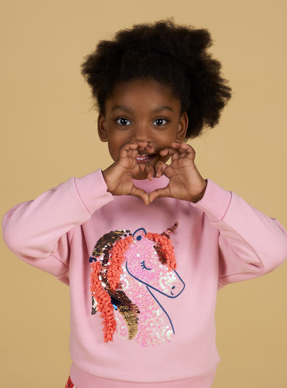 Rosa Einhorn-Sweatshirt mit Wendepailletten Kind Mädchen NAVISWEA / 22S901M1SWED326