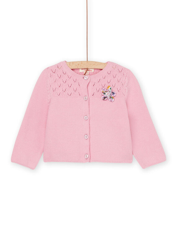 Rosa Strickjacke mit aufgenähter Blume RIEXOCAR / 23SG09V1CARD315