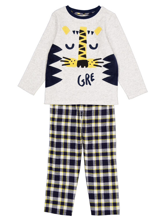 Pyjama grau meliert Samt und Beinabschluss Flanell Kind Junge GEGOPYJFLA / 19WH12NBPYJJ922
