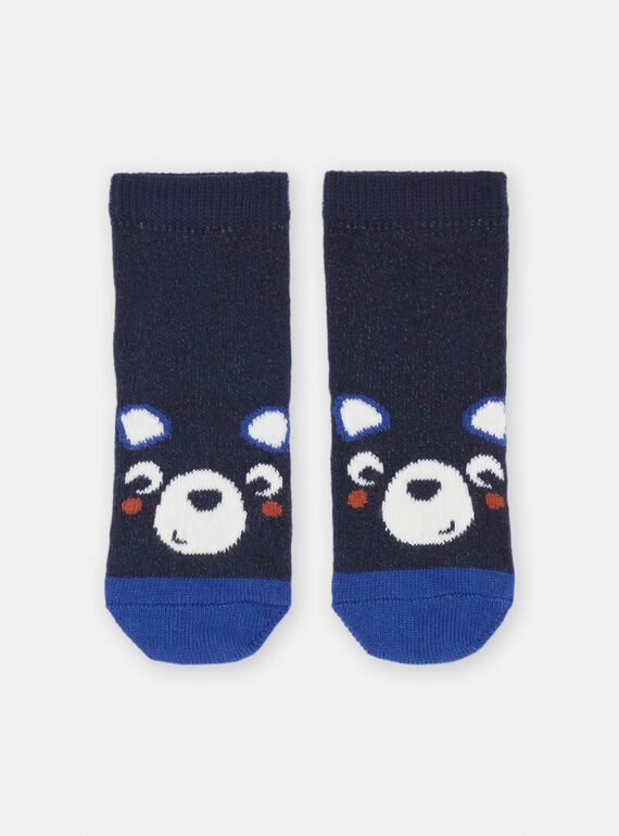Marineblaue Socken mit Bärenmuster, Baby, Jungen SYUJOCHOB5 / 23WI10M5SOQ715
