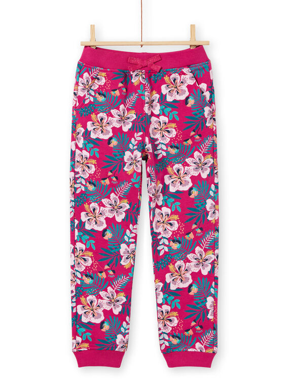 Dunkelrosa und blauer Jogginganzug mit Blumendruck für Mädchen MAJOBAJOG1EX / 21W90115JGBD312