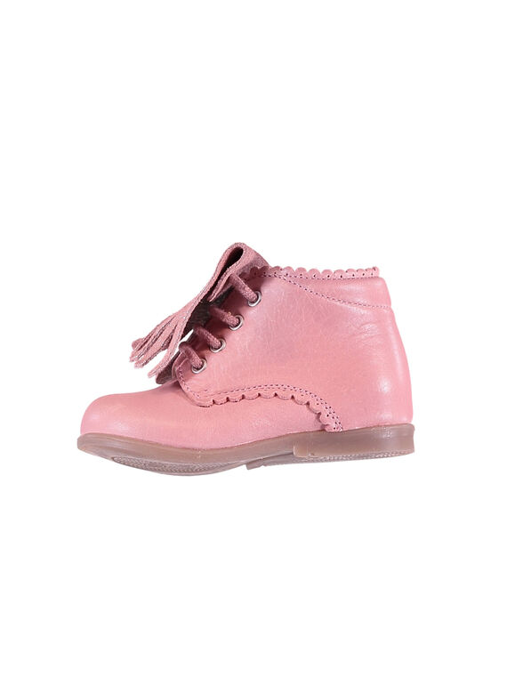 Rosa Lederstiefeletten mit abnehmbaren Fransen Baby Mädchen GBFBOTIPATP / 19WK37I1D0F030