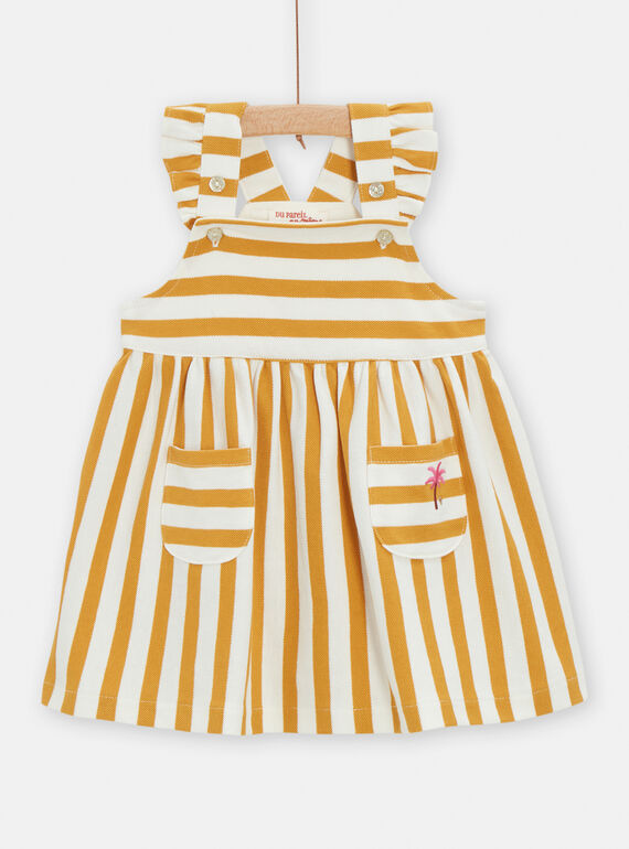 Baby-Mädchen-Kleid in Ecru und Honiggelb mit Streifenprint TILIROB2 / 24SG09T4ROB001