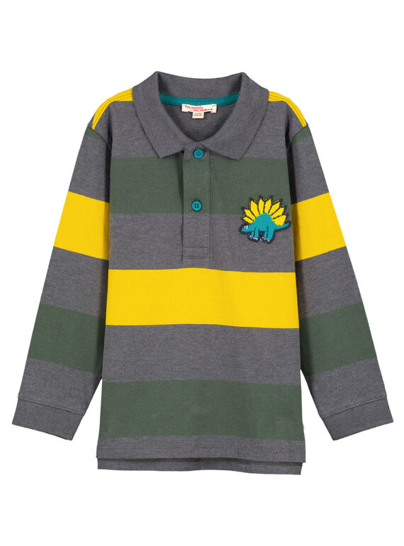 Gestreiftes mehrfarbiges Polo-Shirt für Mädchen Anthrazit GOJAUPOL / 19W902H1POLJ921