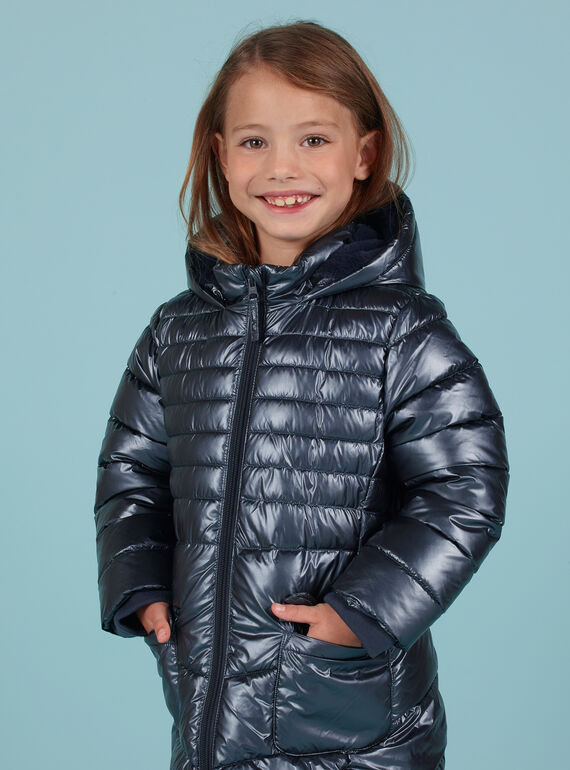 Metallicblaue Daunenjacke für Kind Mädchen MALONDOUN2 / 21W90162D3E070