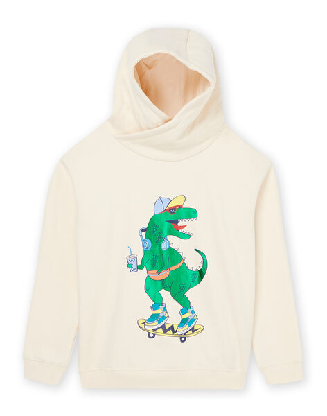 Cremeweißer Kapuzenpullover mit Dinosaurier-Muster ROPURSWE2 / 23S902L1SWEA002