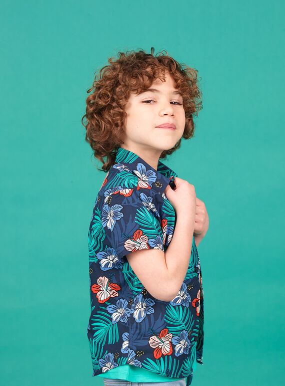 Marineblaues Hemd mit Blumendruck für Jungen LOBONSHIRT / 21S902W1CHM705