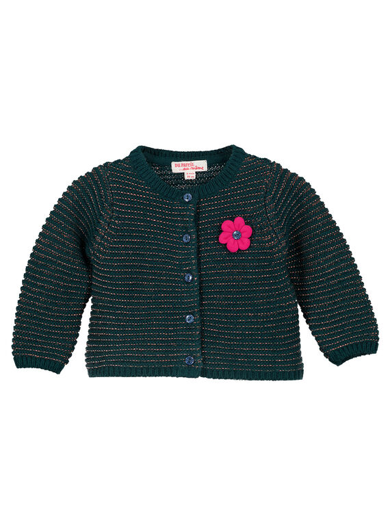 Türkisfarbene Lurex-Strickjacke für Mädchen GITUCAR1 / 19WG09Q1CAR714
