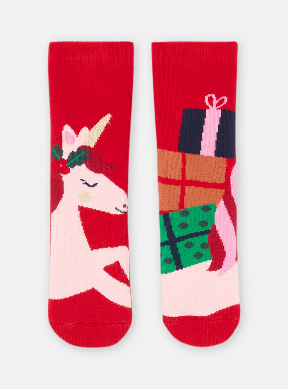 Rote Weihnachtssocken mit Einhornmuster für Mädchen SYAWAYCHO / 23WI01T1SOQF529