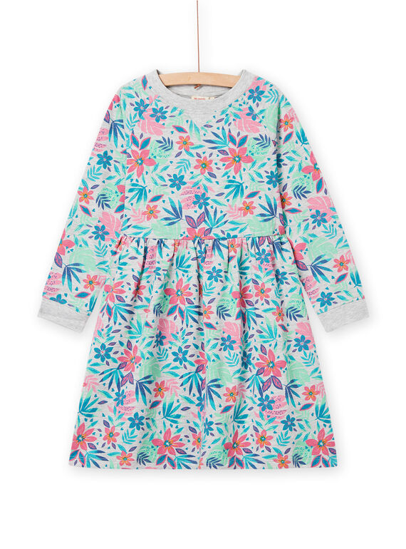 Graues, blaues und rosafarbenes Kleid mit Blattwerk- und Blumendruck NAJOROB4 / 22S90174ROB943