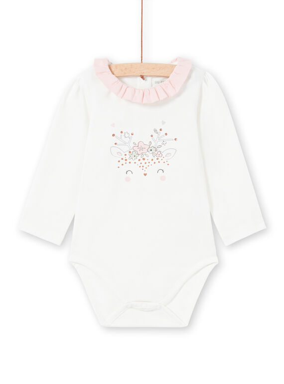 Baby-Mädchen-Body mit langen Ärmeln und Rüschenkragen in Ecru MOU1BOD4 / 21WF0341BOD001