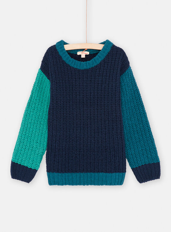 Colorblock-Pullover in Blau und Grün für Jungen SOJOPUL3 / 23W902M1PUL705