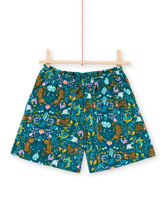 Blaue Entenshorts für Mädchen mit Tiger- und Blumendruck LAVERSHORT2 / 21S901Q2SHO714