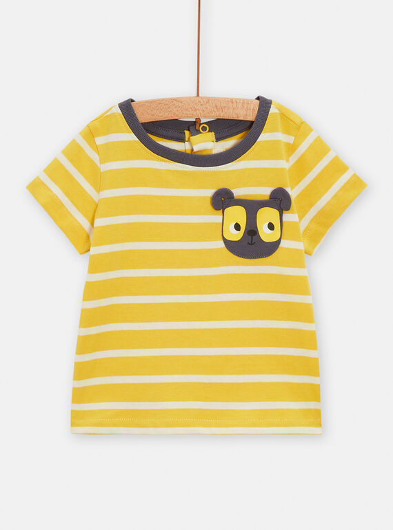 Babyshirt gestreift mit Hundekopf-Motif für Jungen in Gelb TUJOTI2 / 24SG10D2TMC010