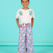 Petrolblaue Hose mit Blumendruck für Kinder Mädchen