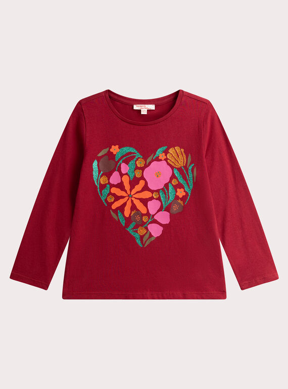Rotes T-Shirt mit Blumenherz-Motiv für Mädchen VAKOTEE3 / 24W90133TMLF529