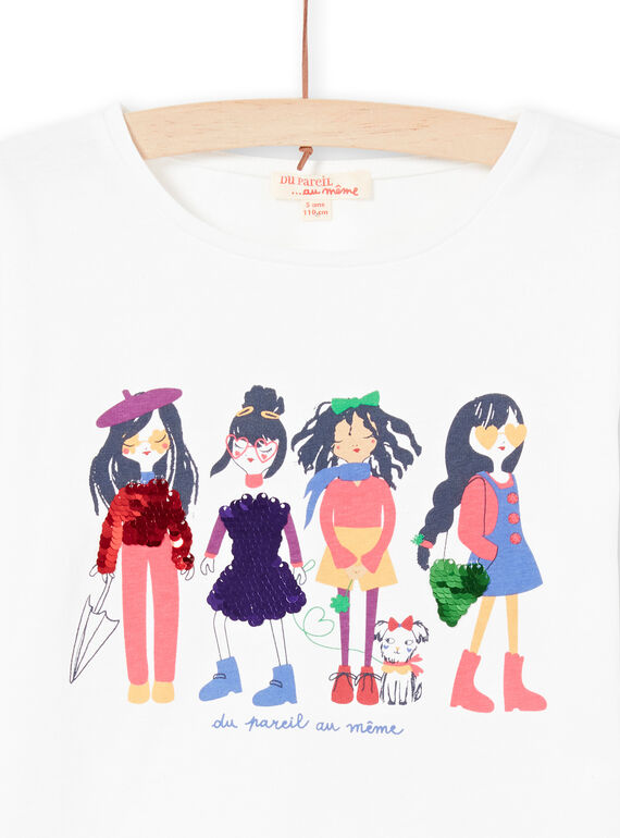 Kind Mädchen ecru Puffärmel T-Shirt mit reversible Pailletten drucken MAMIXTEE4 / 21W901J5TML001