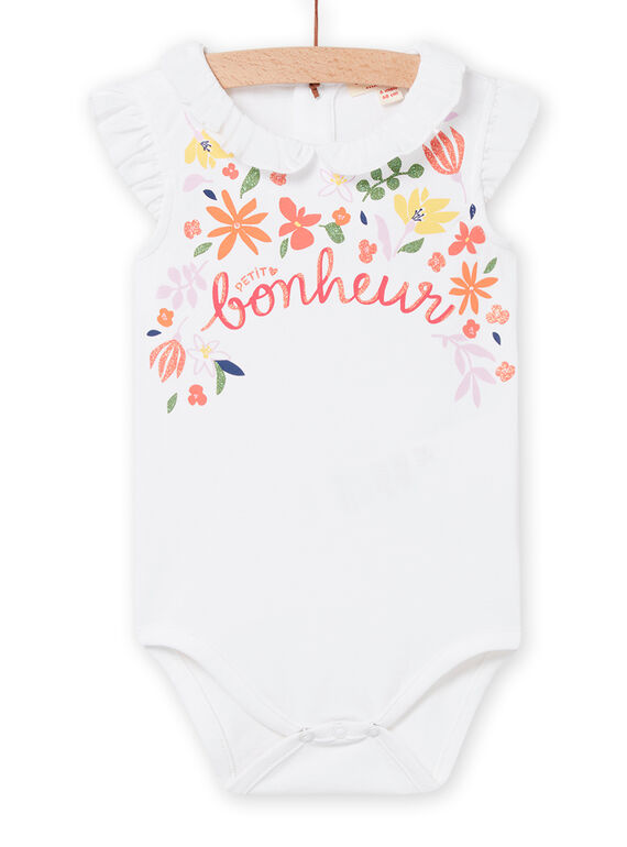 Baby Mädchen weißer Bodysuit mit Blumen und Schriftzug NIHOBOD / 22SG09T1BOD000