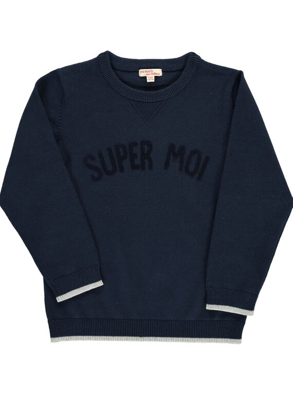 Boys' navy blue statement sweater DOJOPUL2 / 18W90232D2E705