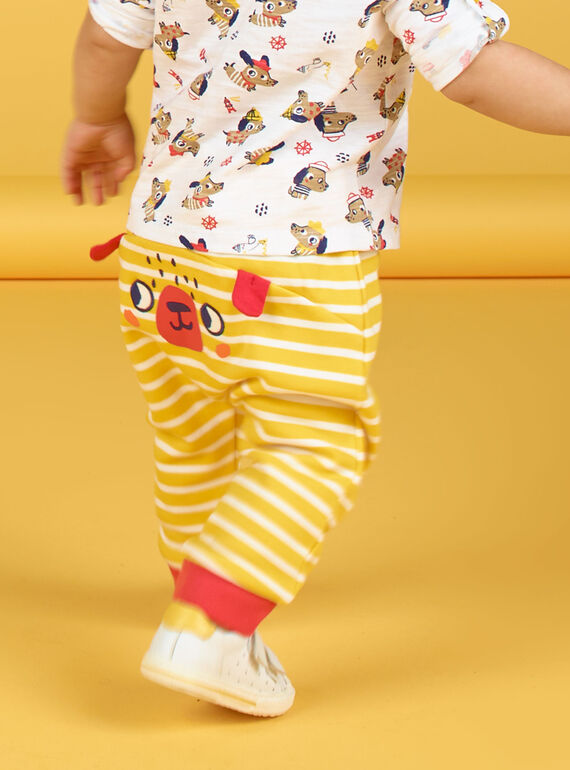 Gelb und weiß gestreifte Baumwollhose Baby Boy LUNOPAN2 / 21SG10L2PAN106
