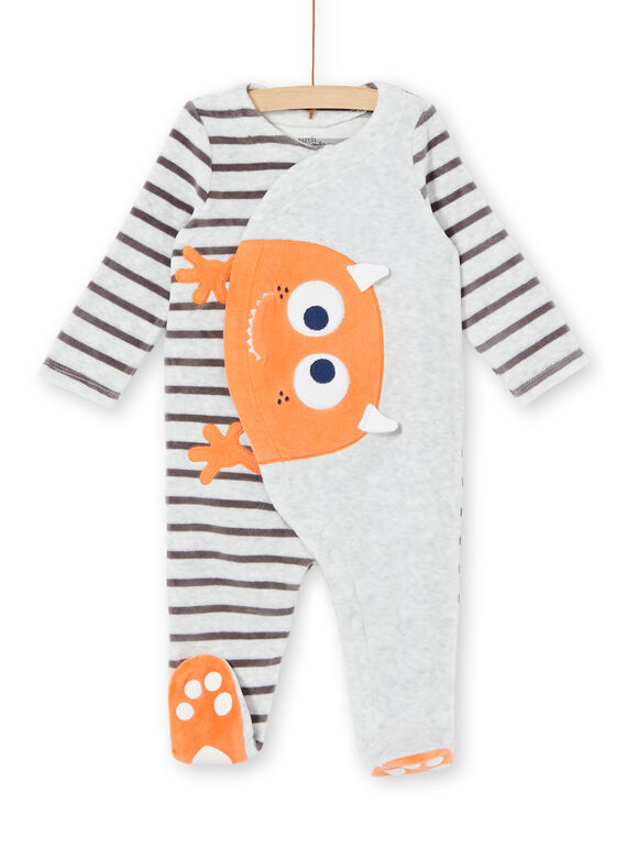 Strampelanzug aus Samt für Jungen mit kleinem Monster-Muster LEFUGREMON / 21SH1411GREJ920